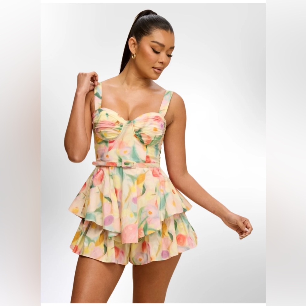 Watercolor Bloom Floral Ruffle Romper